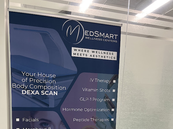 MedSmart DEXA scan promotional poster inside the clinic